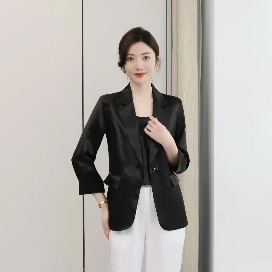 高端纯色外套女百搭薄款2025春夏新款时尚气质修身西服七分袖
