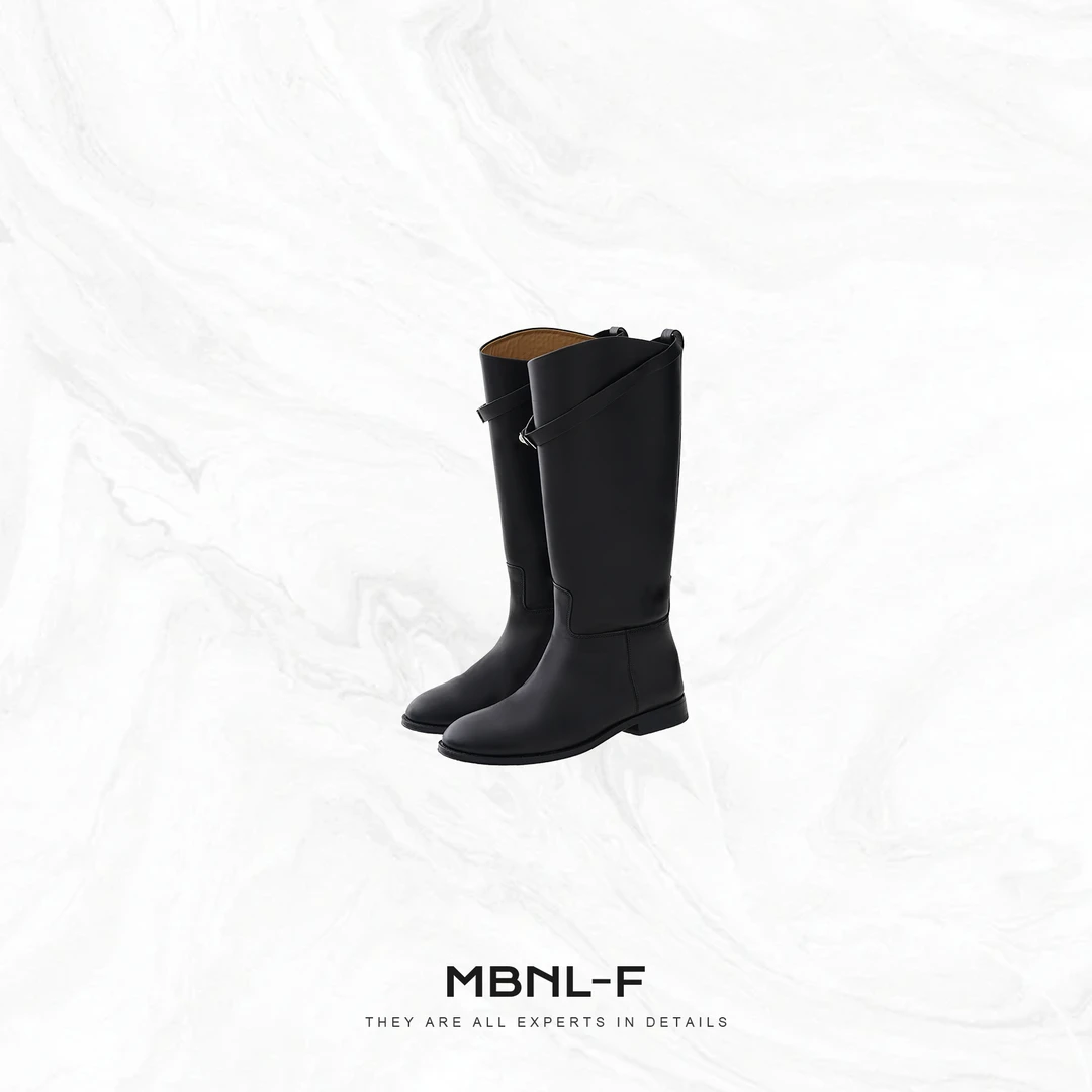 MBNL-F经典骑士靴黑色锁扣平底骑士靴 秦磊XM-ZB5100