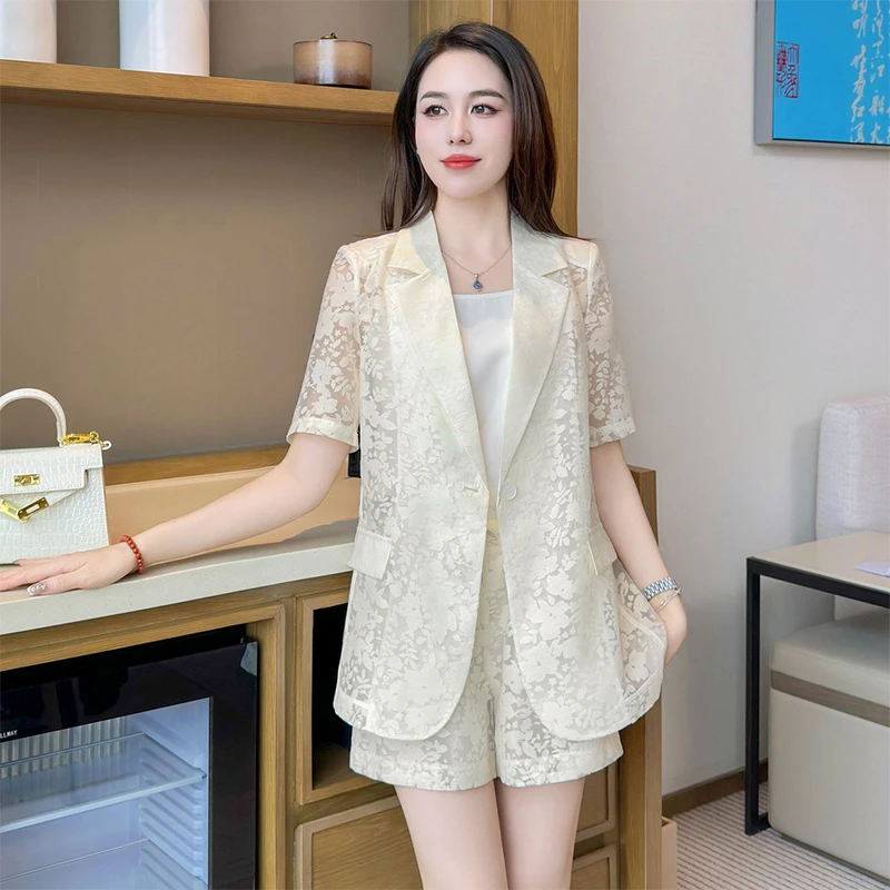 时尚西装短裤套装女2025夏季新款洋气质显瘦防晒西服薄款三件套潮
