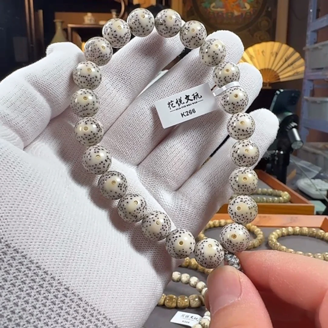 星月菩提手串12mm 瓷白月留白针尖星圆珠手持 K266