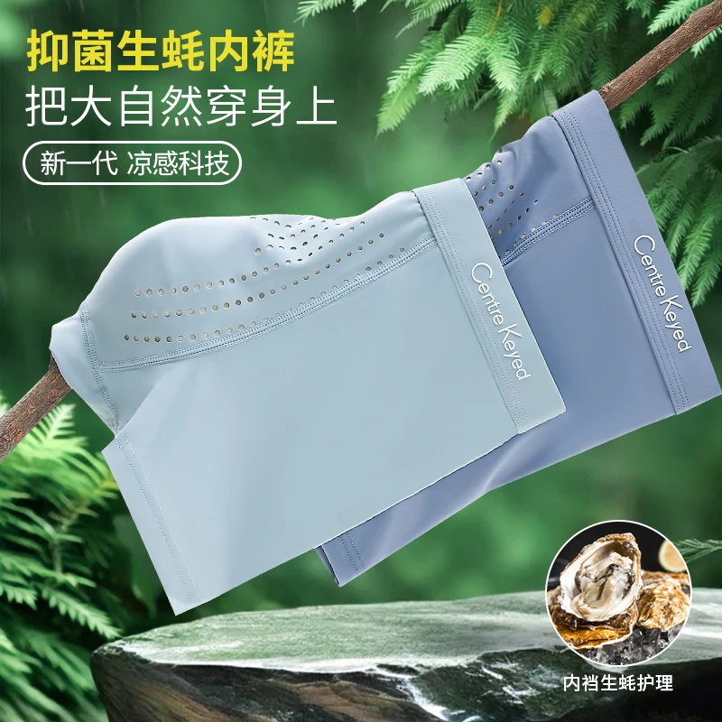 Centre Keyed冰丝内裤夏季男透气网孔底档生蚝养护10A抗菌平角裤