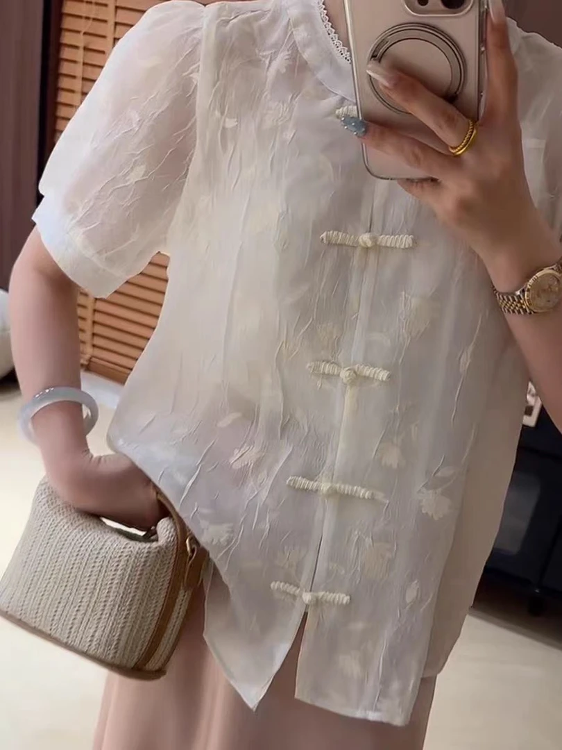 衬衫百搭外套古风短袖通勤直筒型夏季提花见外包装