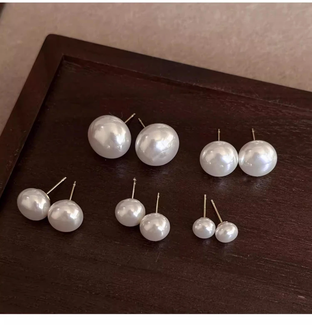 合金亚克力耳饰 百搭粉光珍珠白耳钉轻奢气质耳环优雅精致耳饰