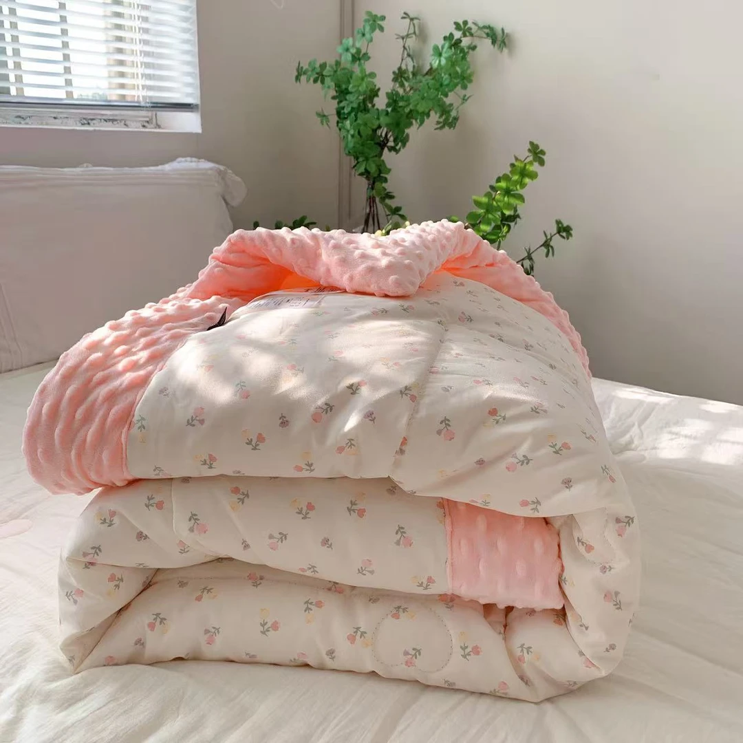 【小玫瑰】A面纯棉B面婴儿绒1.5X2加厚豆豆被！填充大豆纤维！