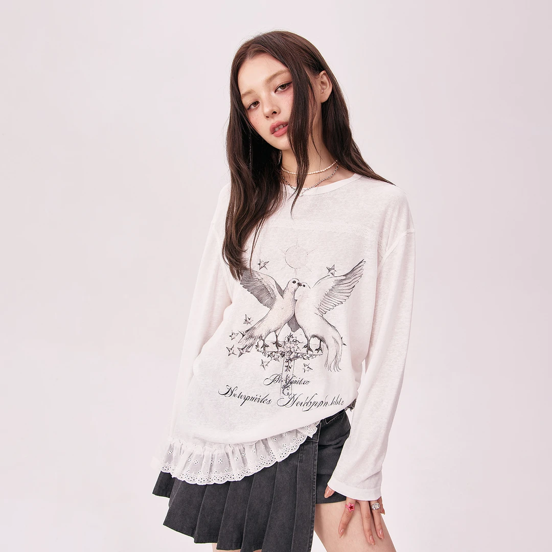 CHUU秋季女装个性字母印花设计宽松百搭圆领显瘦百搭T恤