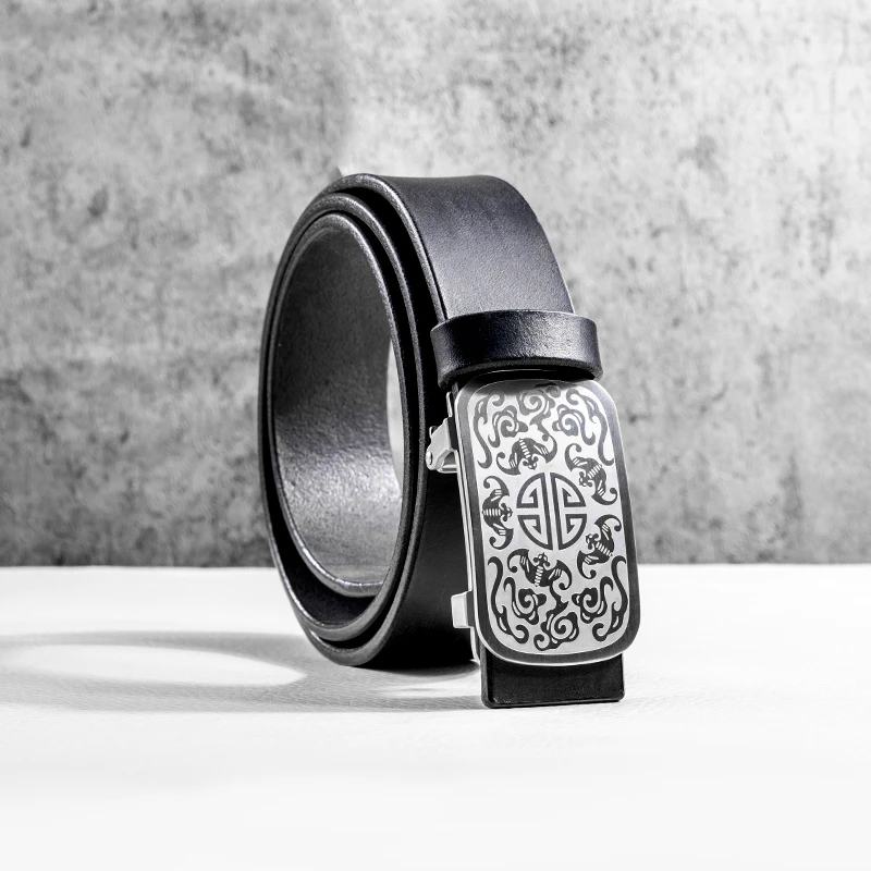 新款自动扣内穿不锈钢扣头头层牛皮腰带真牛皮皮带时尚休闲百搭