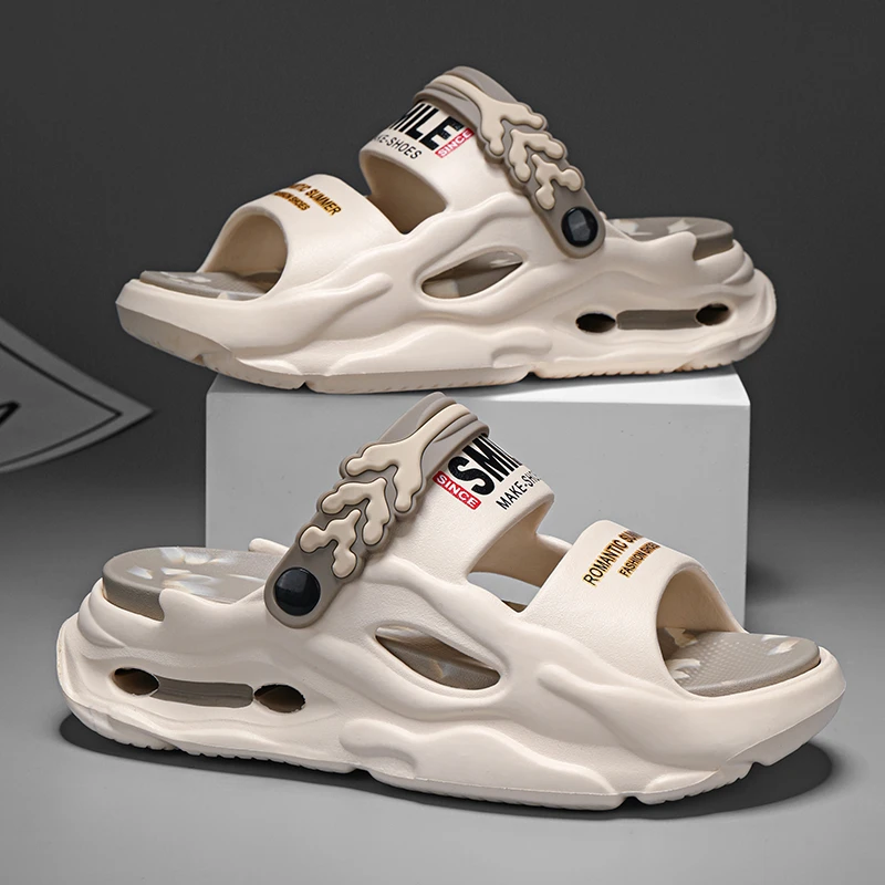 卡帝乐鳄鱼凉鞋男夏季外穿防滑踩屎感厚底增高开车两用大码沙滩鞋