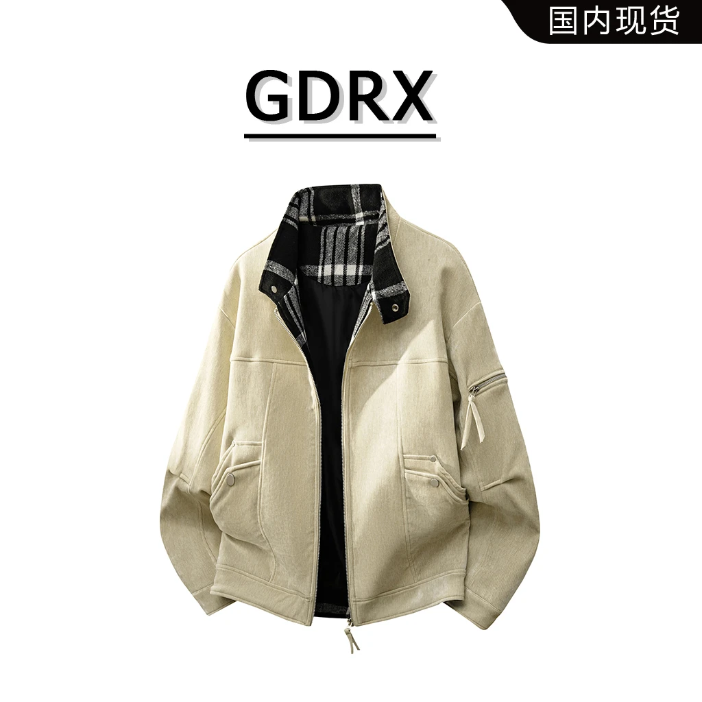 GDRX美式潮流高级感夹克男士秋季复古时尚双色灯芯绒宽松翻领外套