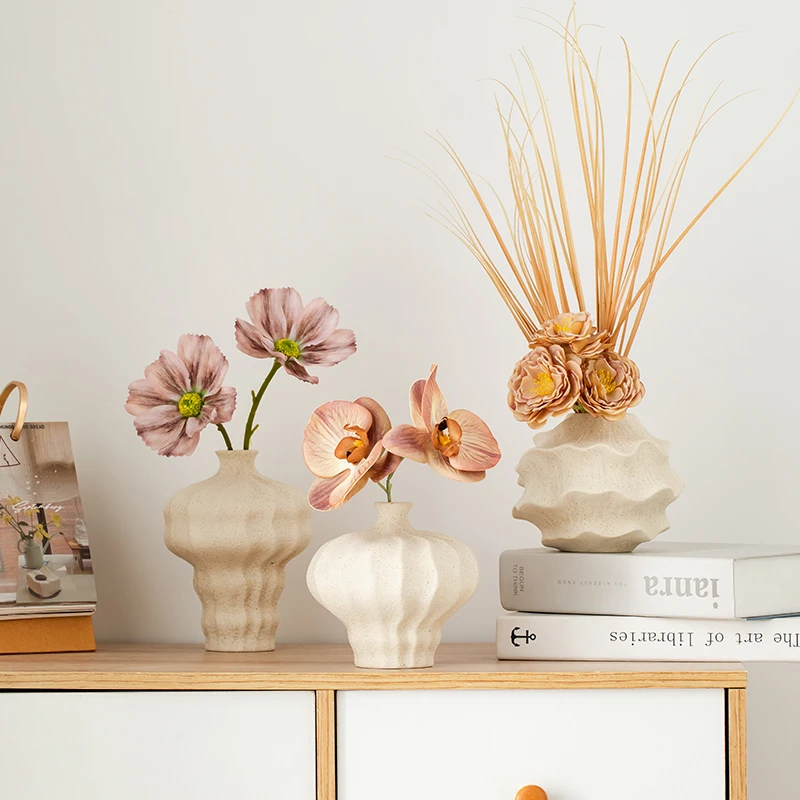 宿雨简约陶瓷干花花瓶客厅玄关仿真花鲜花插花轻奢高级感装饰摆件