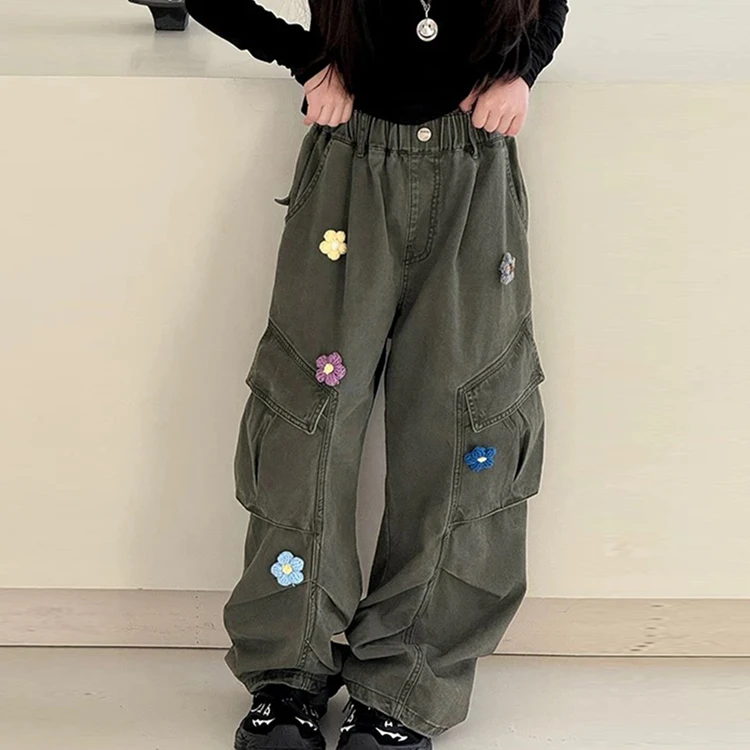 女童裤子秋装2025新款洋气时髦女孩高级感中大童直筒宽松工装裤潮