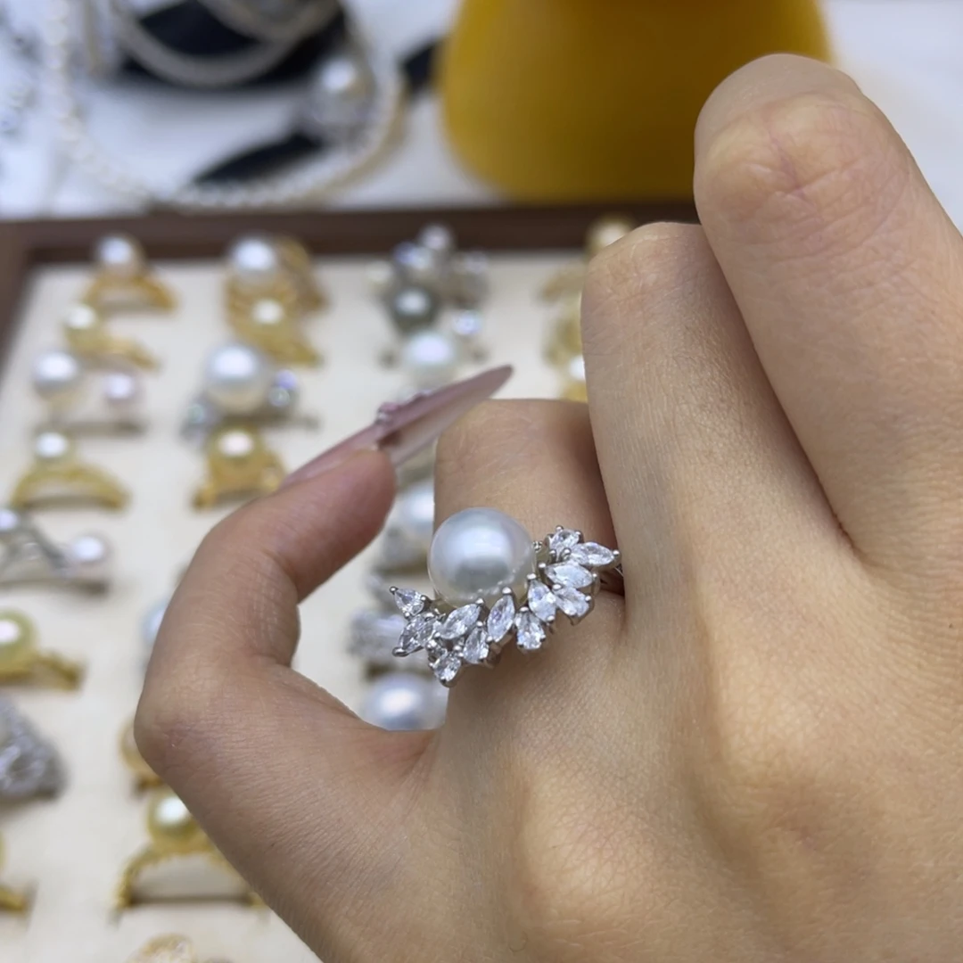 戒指海水珍珠银S925镶嵌