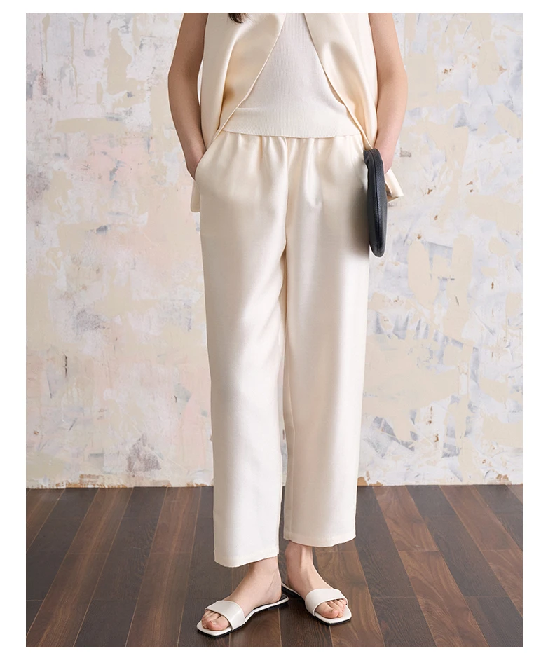 【68岁小姐姐】2025春新款羊毛真丝缎面显瘦哈伦小脚九分裤XJ 5056