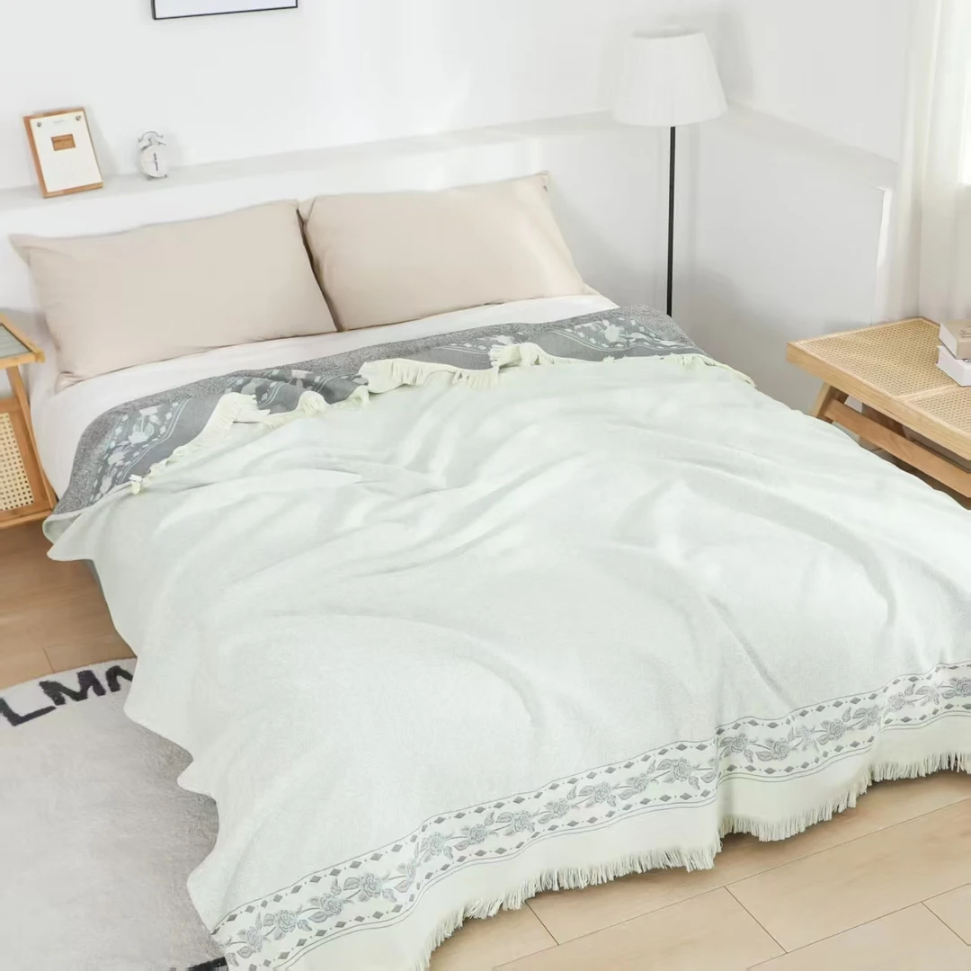 【花若风】2*2.3米棉麻床盖柔软亲肤毯