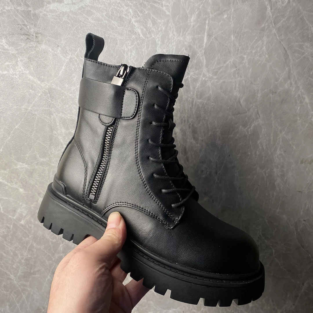 粗跟牛皮马丁靴02663黑色