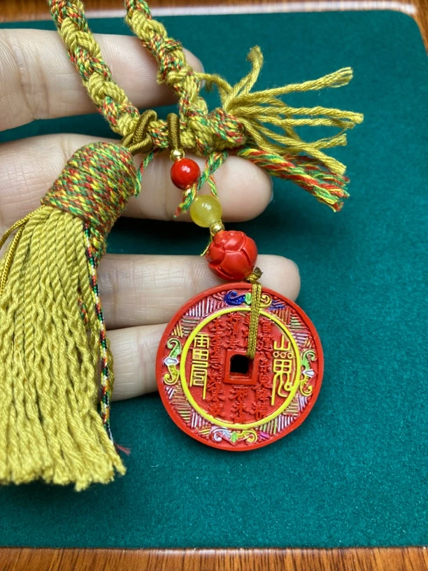 含辰砂工艺品【保真朱砂】红砂彩绘山鬼花钱包包挂