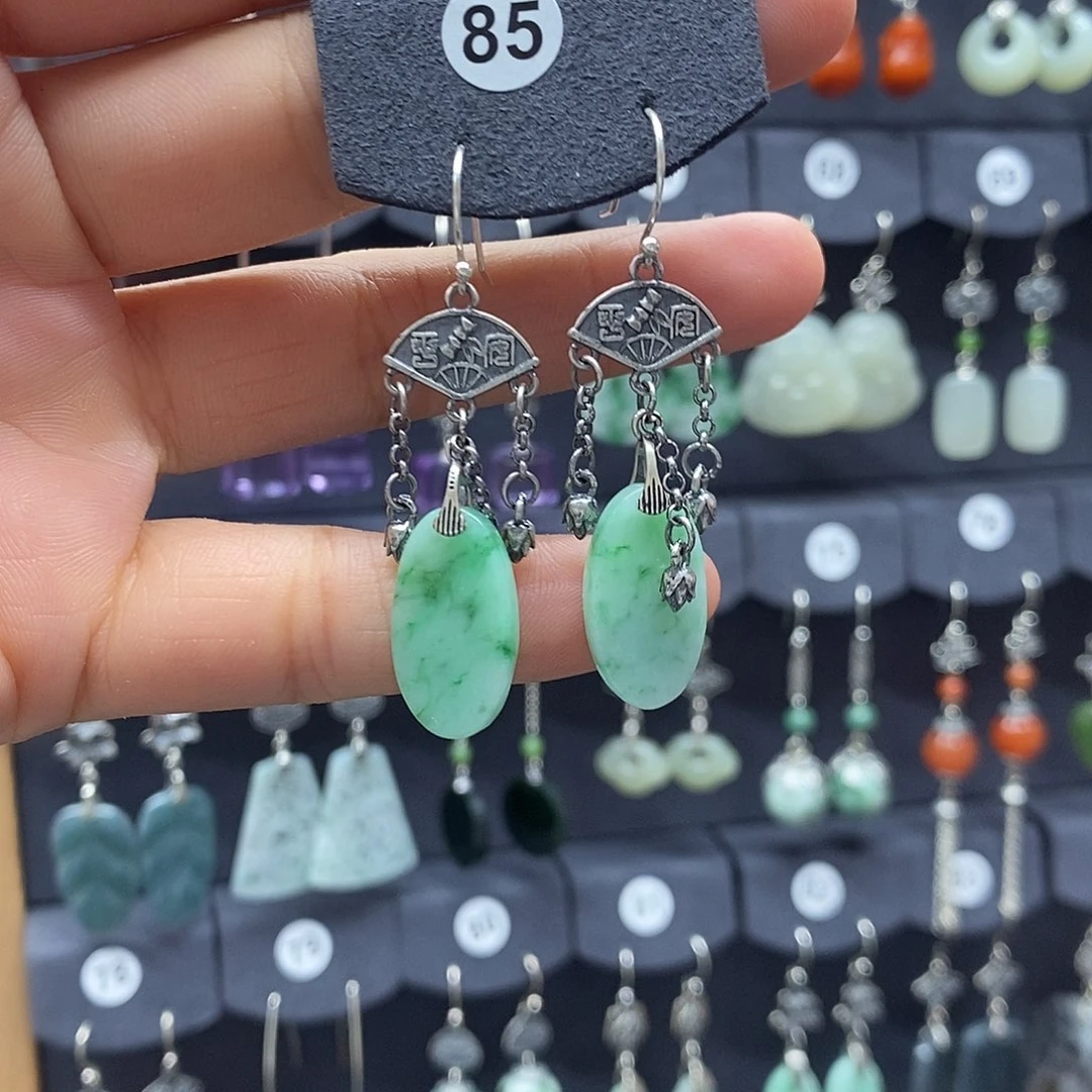幸***神翡翠银S925镶嵌耳饰