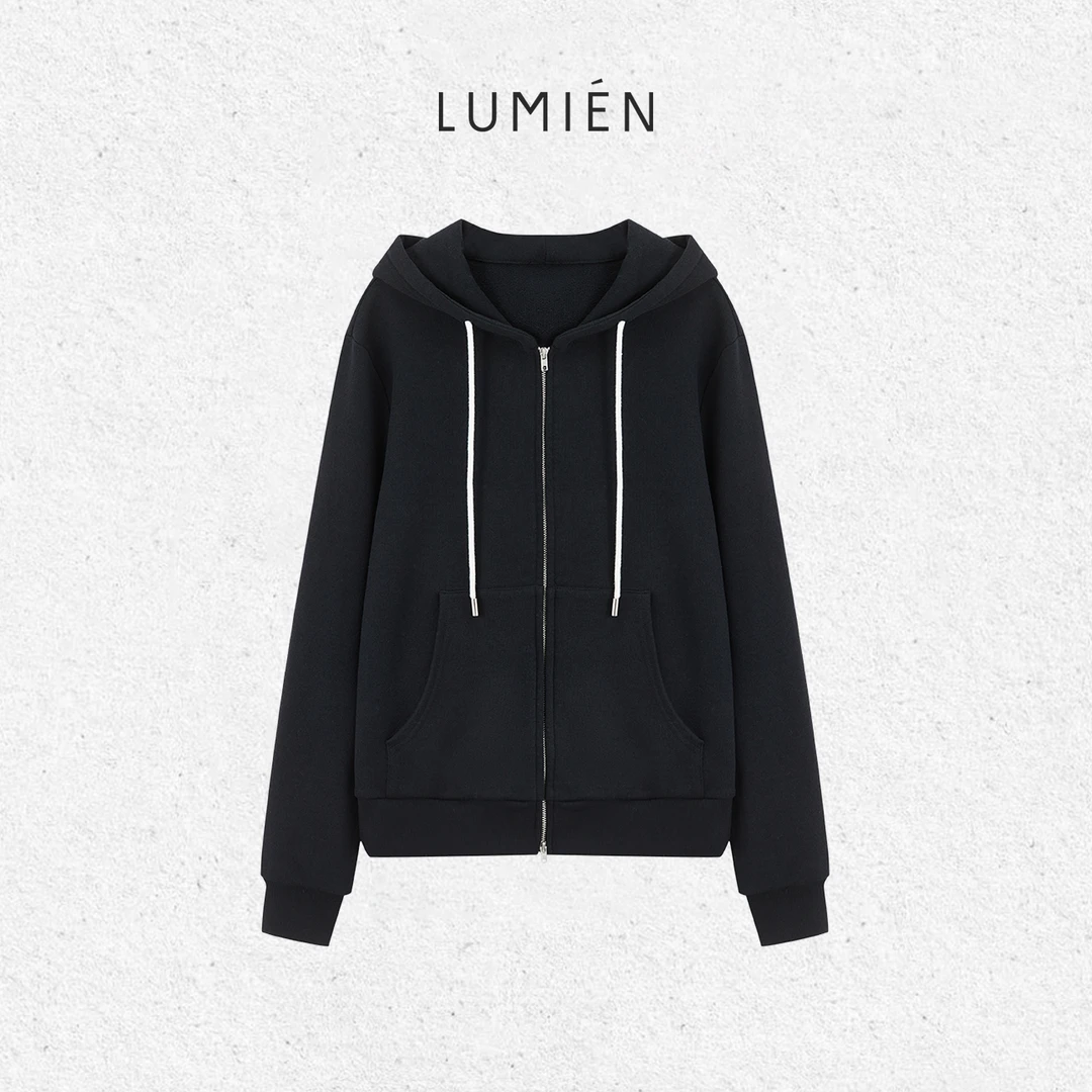 【LUMIEN】“睿雅漫迹”特殊麻感肌理双开拉链撞色帽绳卫衣LX5GSS053