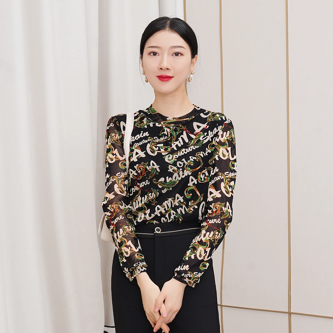 【春季新款】雪纺衫薄款宽松休闲遮肉小衫蕾丝打底衫AQ2762 衣长60