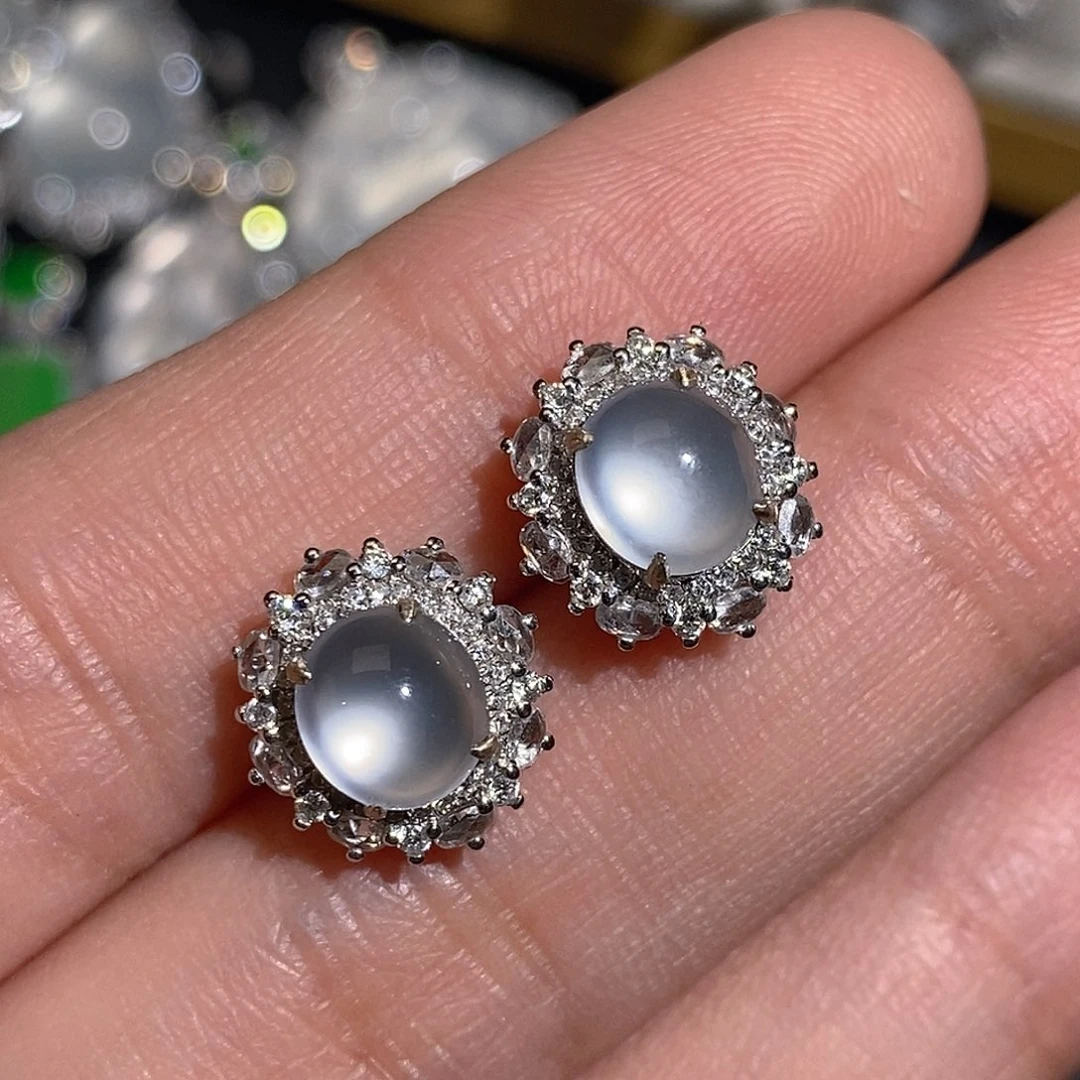 翡翠耳饰18K金镶嵌天然缅甸A货翡翠