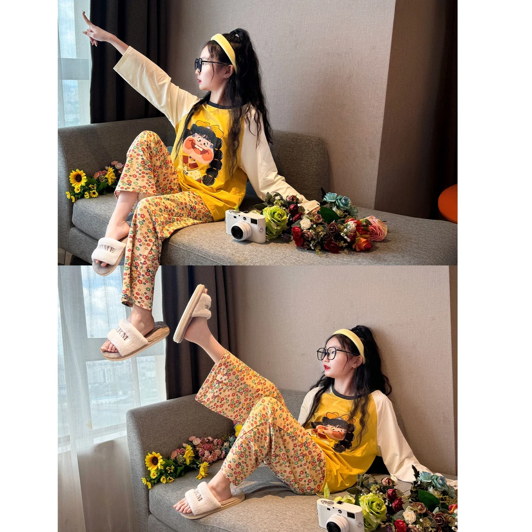 女童睡衣时尚秋季2025新款初中生女孩大童长袖套装儿童春秋家居服
