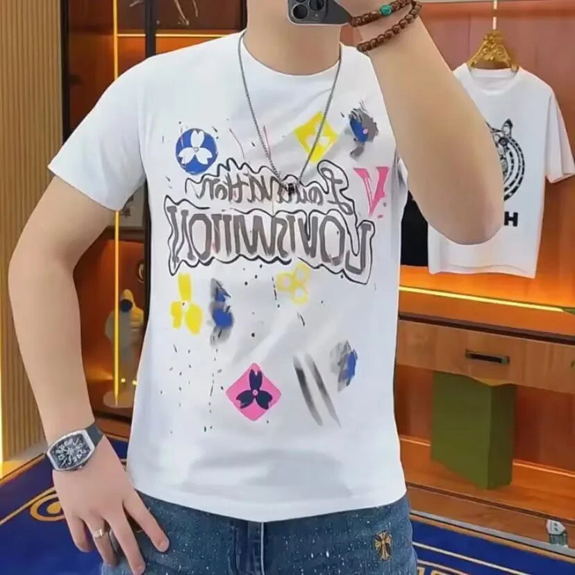 时尚新款男士T恤休闲2025潮流夏季高端复古短袖圆领简约帅气上衣