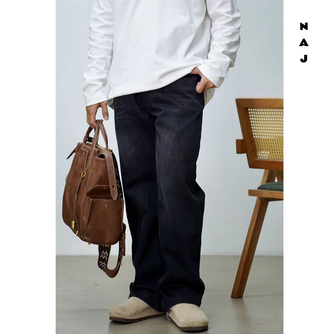 ‘‘秋冬主旋律’’美式休闲中直筒做旧洗水黑牛复古