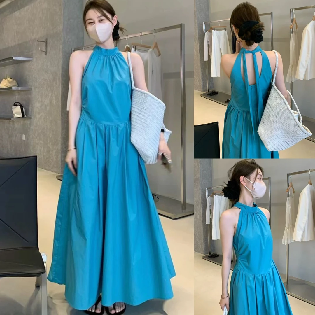 2025夏季新款法式慵懒独家显白温柔时尚小众蓝色连衣裙显瘦气质