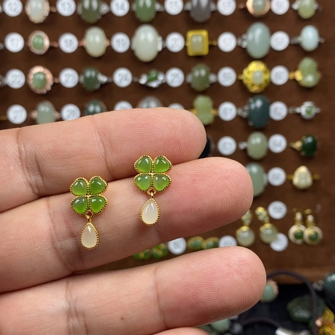 和田玉（碧玉）戒指银S925镀金镶嵌彦*