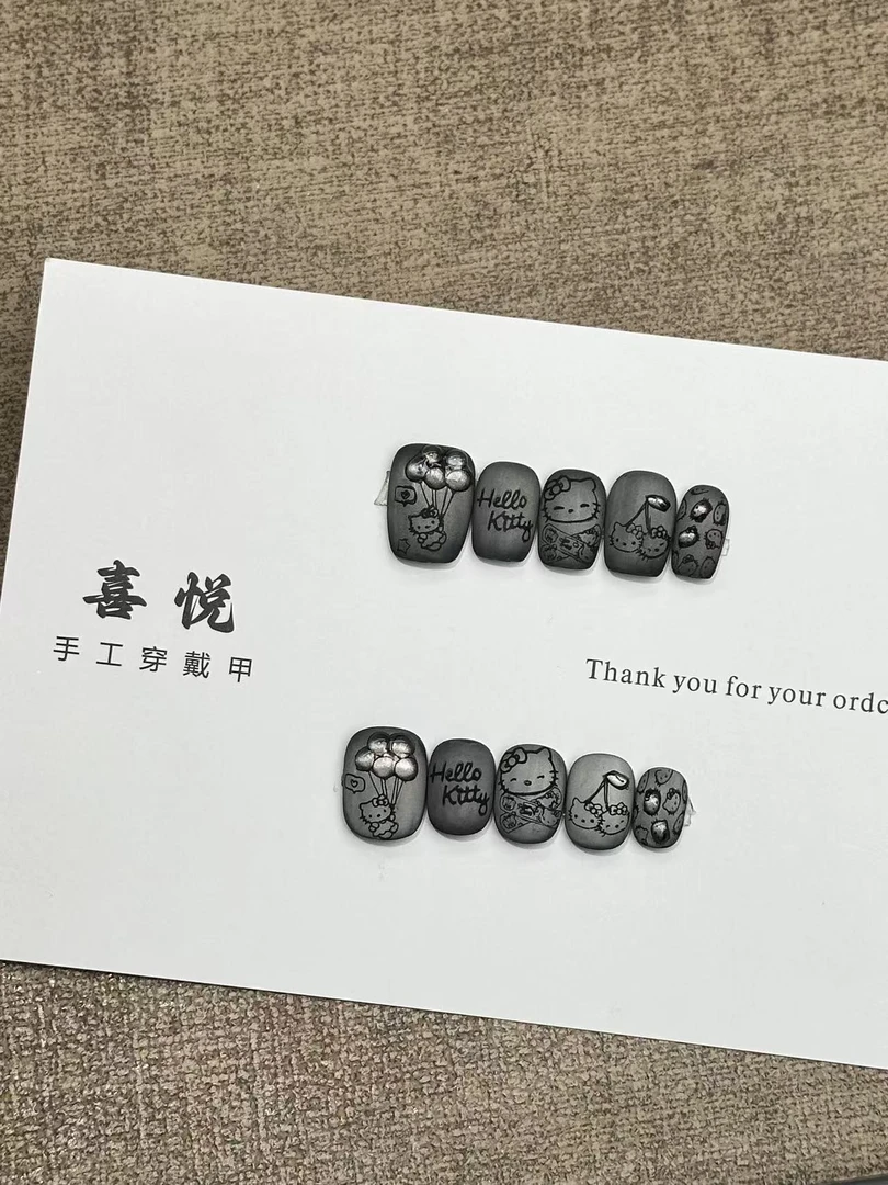 【磨砂KT黑色】磨砂猫眼立体点缀猫猫  黄黑皮显白高级纯手工穿戴甲