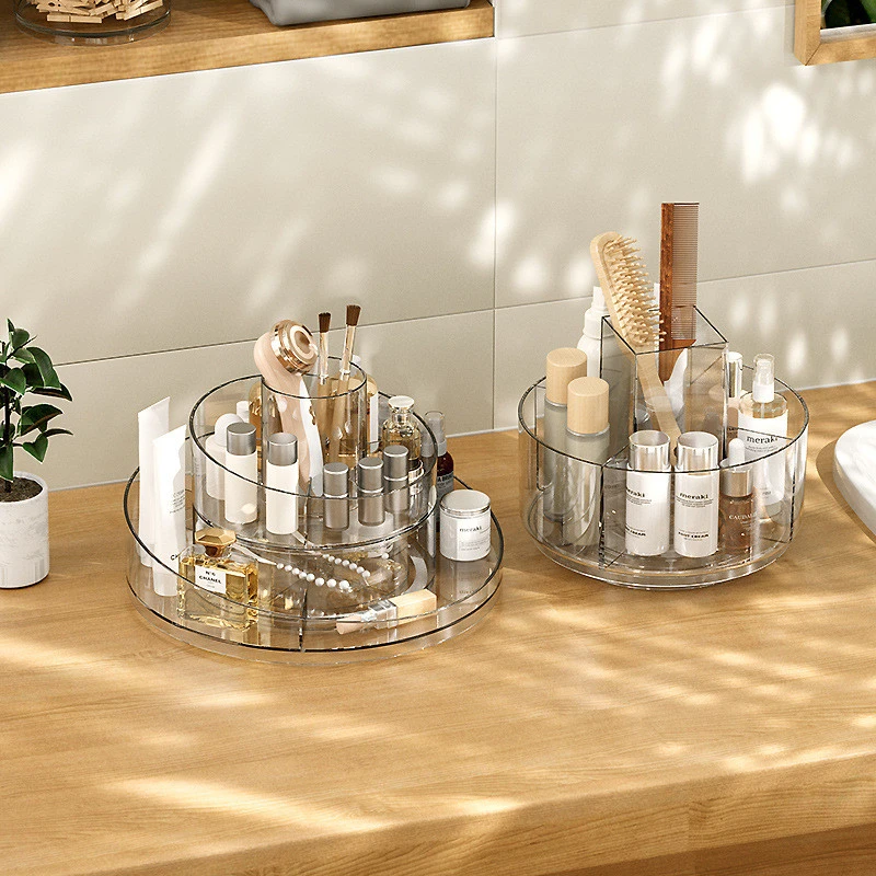 化妆品收纳盒透明亚克力桌面旋转置物架家用梳妆台护肤品刷整理盘