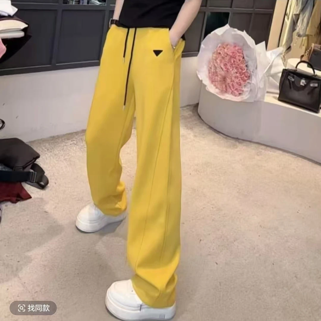 一件代发直播爆款2025春季新款时尚刺绣抽绳休闲高腰直筒休闲裤子