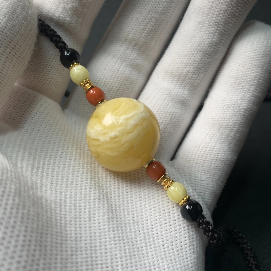 T1003原矿俄料尺寸22.3mm蜜蜡单珠圆珠锁骨链项链脖挂支持复检