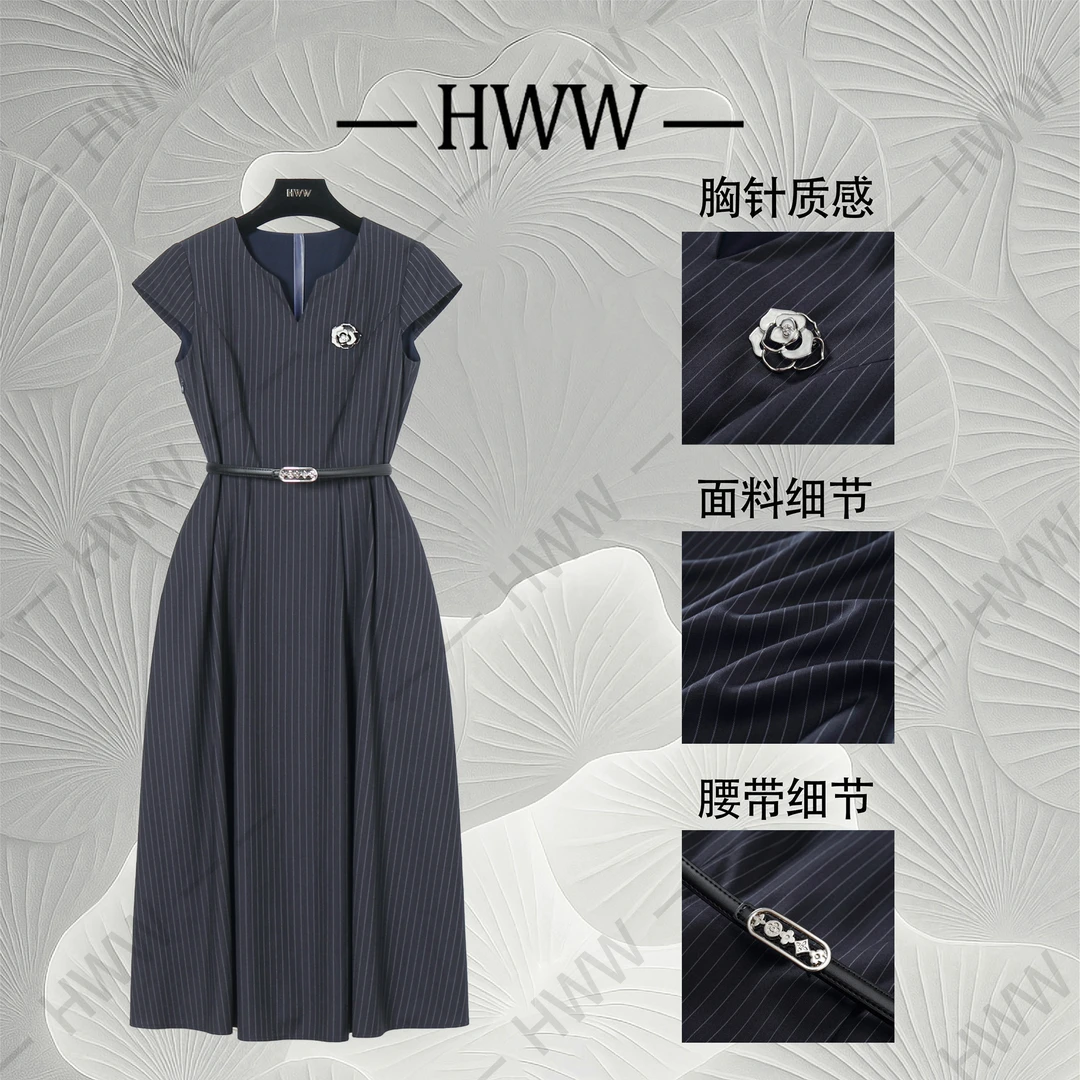 【赫尔温】设计款藏青色时尚收腰显瘦连衣裙DHZFF52103
