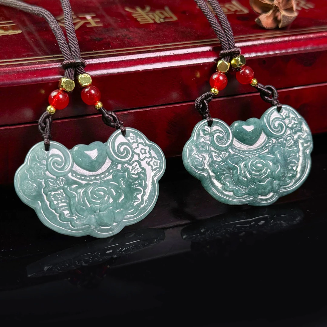 FL2293-精美蓝钢冰芙蓉翡翠平安锁吊坠-多样性只发一件