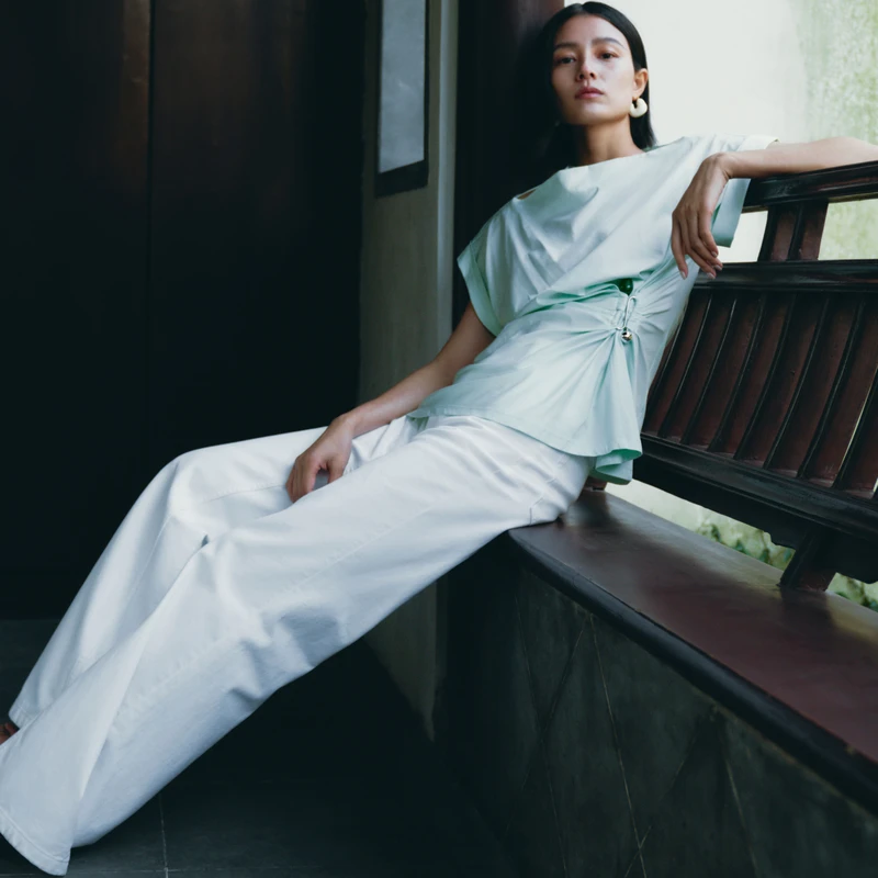 【金拐子专属】editionT恤金属扣收腰一字领上衣#EBC2TEET07