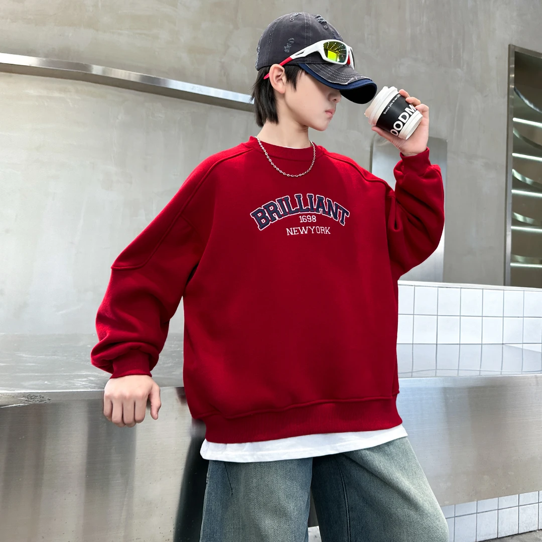痞帅个性潮牌男童装秋冬款加绒卫衣中大童2025新款儿童年货衣服