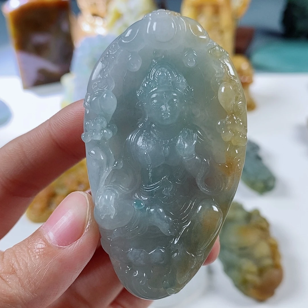 定制翡翠未镶嵌天然a货翡翠度母