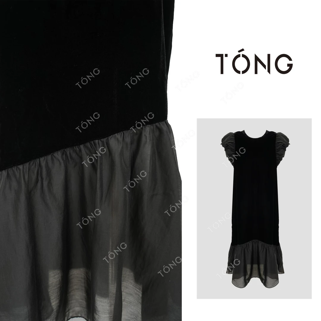 【黒天鹅】桑蚕丝丝绒拼天丝连衣裙长裙度假显瘦遮肉裙 G00629