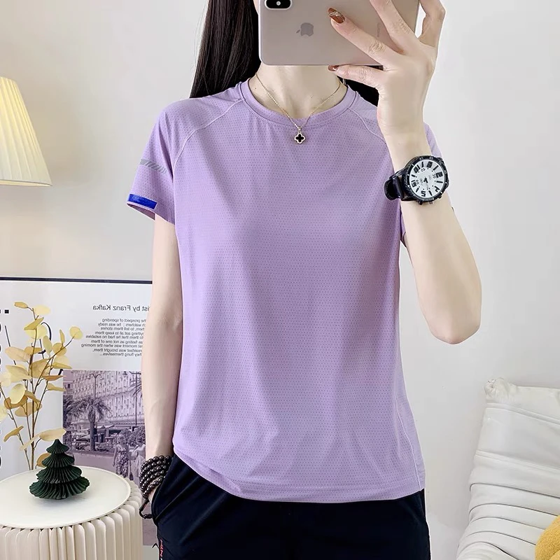 小圆领速干t恤女短袖夏季薄款弹力透气跑步运动快干衣户外登山T恤