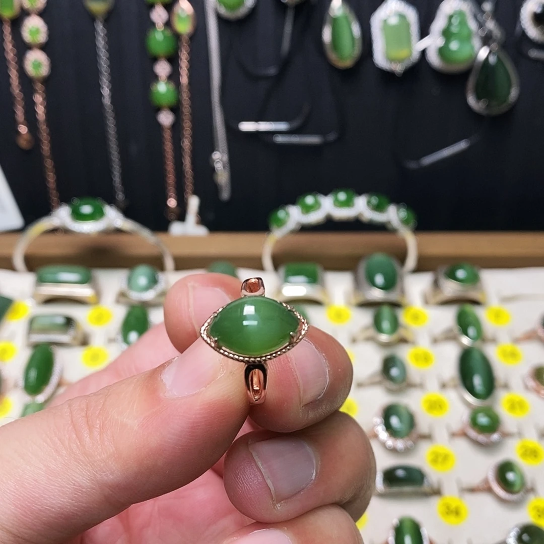 和田玉（碧玉）银S925镶嵌戒指