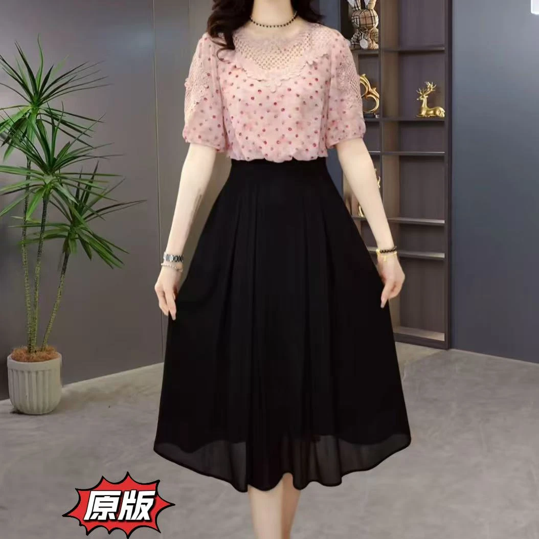 高档轻羽丝时尚假两件连衣裙2025夏季新款显瘦遮肉洋气减龄礼服裙