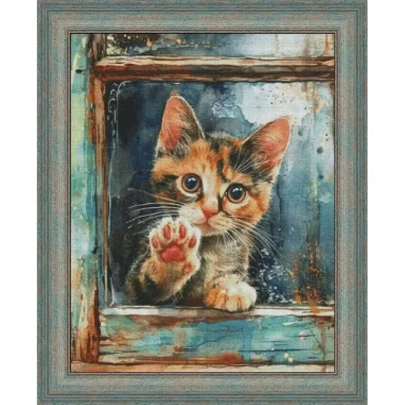 【ZZ6143-窗边萌猫】十字绣2024新款手工小格印花油画系列