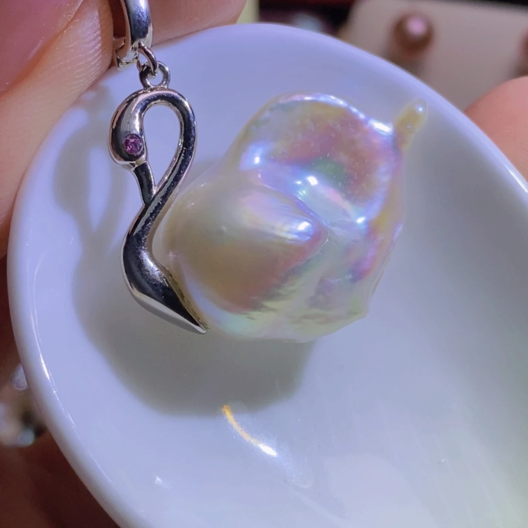 银S925镶嵌淡水珍珠天然淡水珍珠无染色无优化