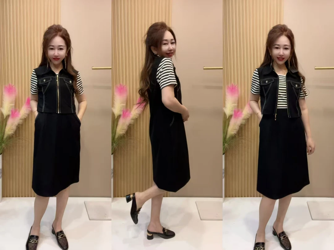 娟311款假两件中长裙