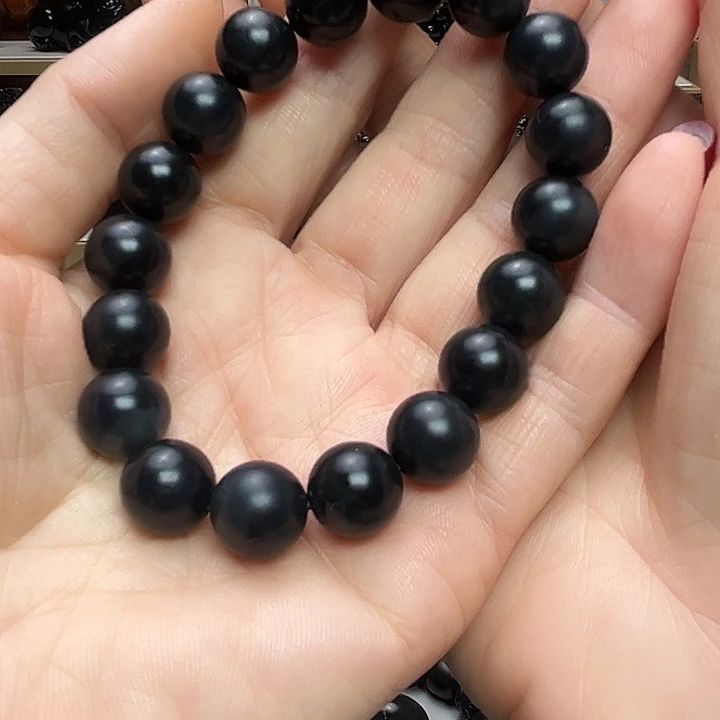 和田玉（墨玉）未镶嵌手链卡12圆珠福利款