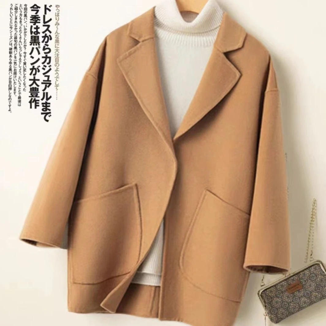 1088-2高级春季新款女士短外套小个子百搭时尚短款双面呢大衣