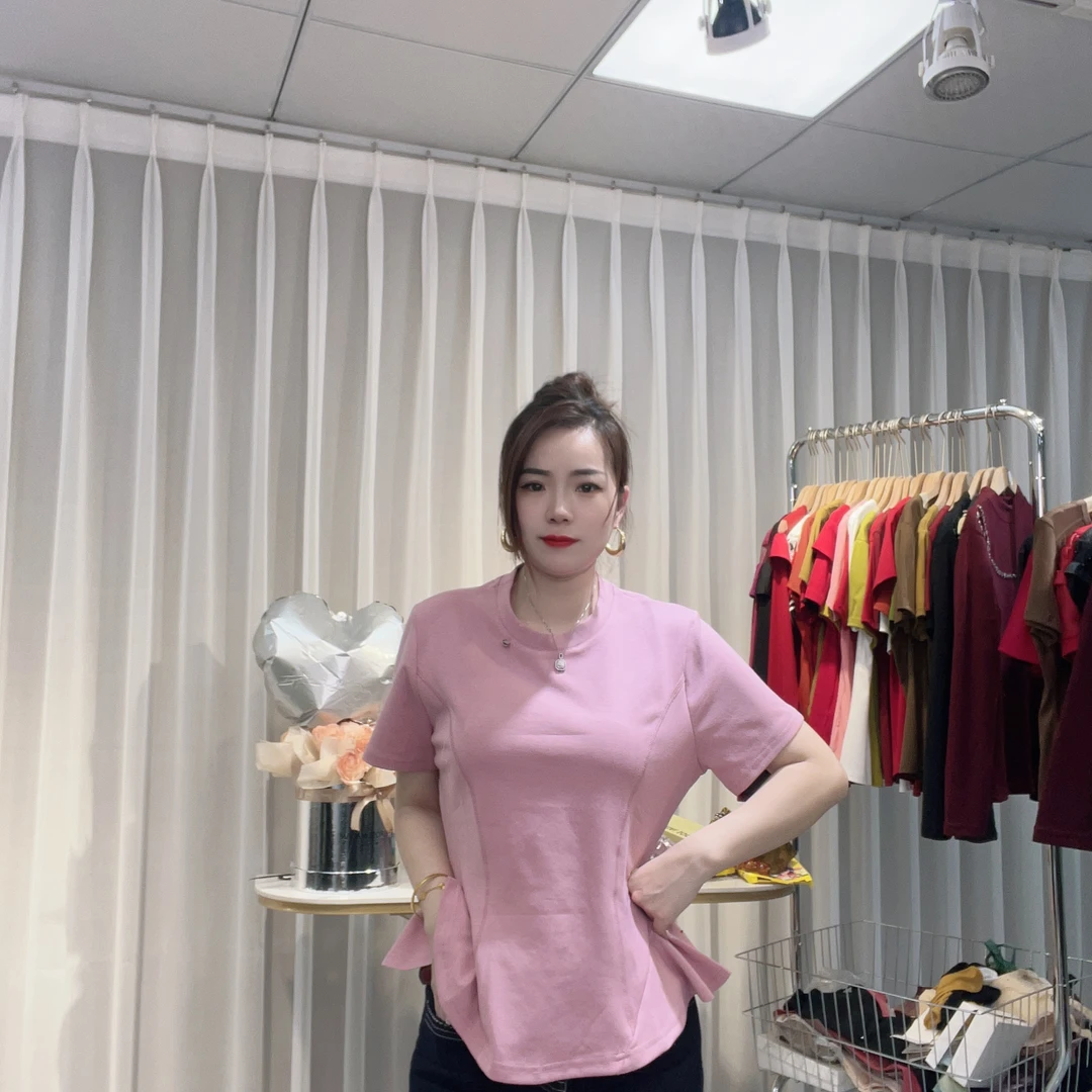 大美小美 微胖MM简约透气短袖常规T恤圆领夏季百搭上衣