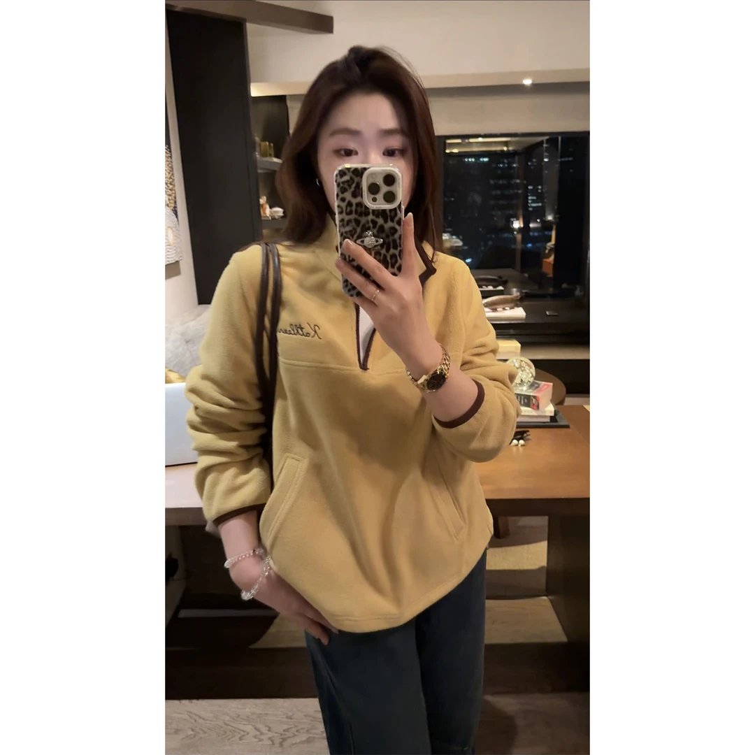 现货大婉酱黑标【苏黎世晚霞】摇粒绒设计感立领卫衣休闲上衣0341D