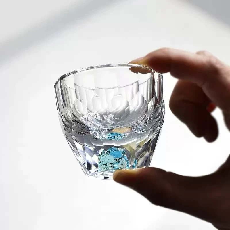 单只装功夫绿松石茶杯水晶品茗杯酒杯主人水杯玻璃杯