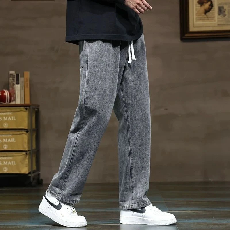 复古灰牛仔裤男生2025新款爆款春秋季男宽松直筒阔腿裤休闲长裤子